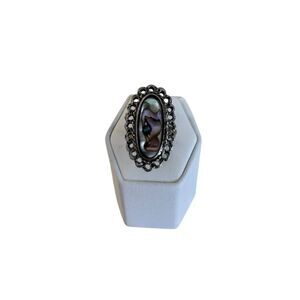Vintage Oxidized Filigree Style Oval Abalone Ring.